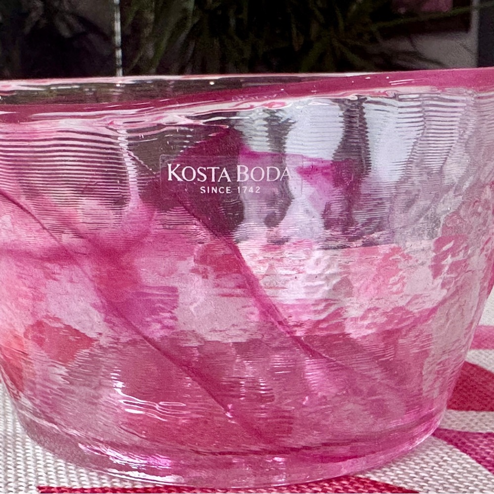 KOSTA BODA Pink Swirl Art Glass Mine 6” Bowl By Ulrica Hydman-Vallien - GORG! - Picture 15 of 16